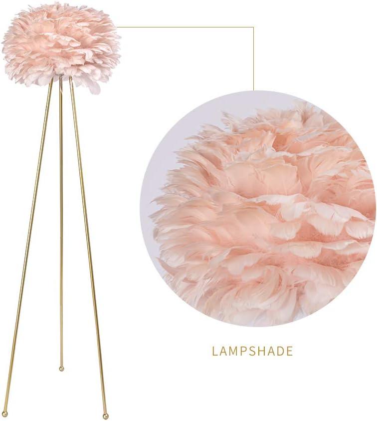 Maxax Feather Floor Lamp, Tripod Floor Lamp with Pink Feather Shade, Standing Light for Bedrooms/Dining Room/Living Room/Kitchen,Gold Classic