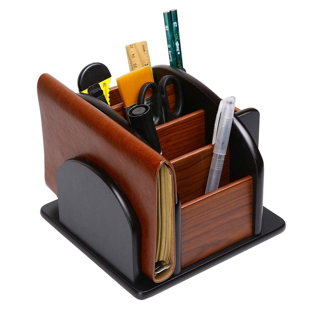 Wooden Desk Organizer, Wood Desktop Organizer Office Supplies Storage Organizer Remote Control Caddy Holder (Desk Organizer-6) Desk Organizer-6 Desk