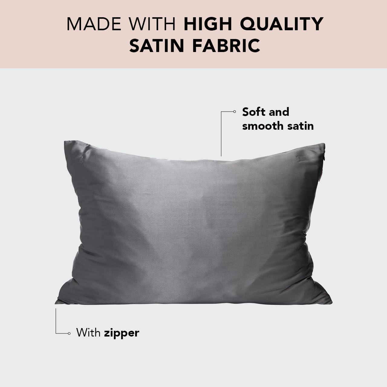 Charcoal Gray Satin and Silk Queen Pillowcase Set with Zipper