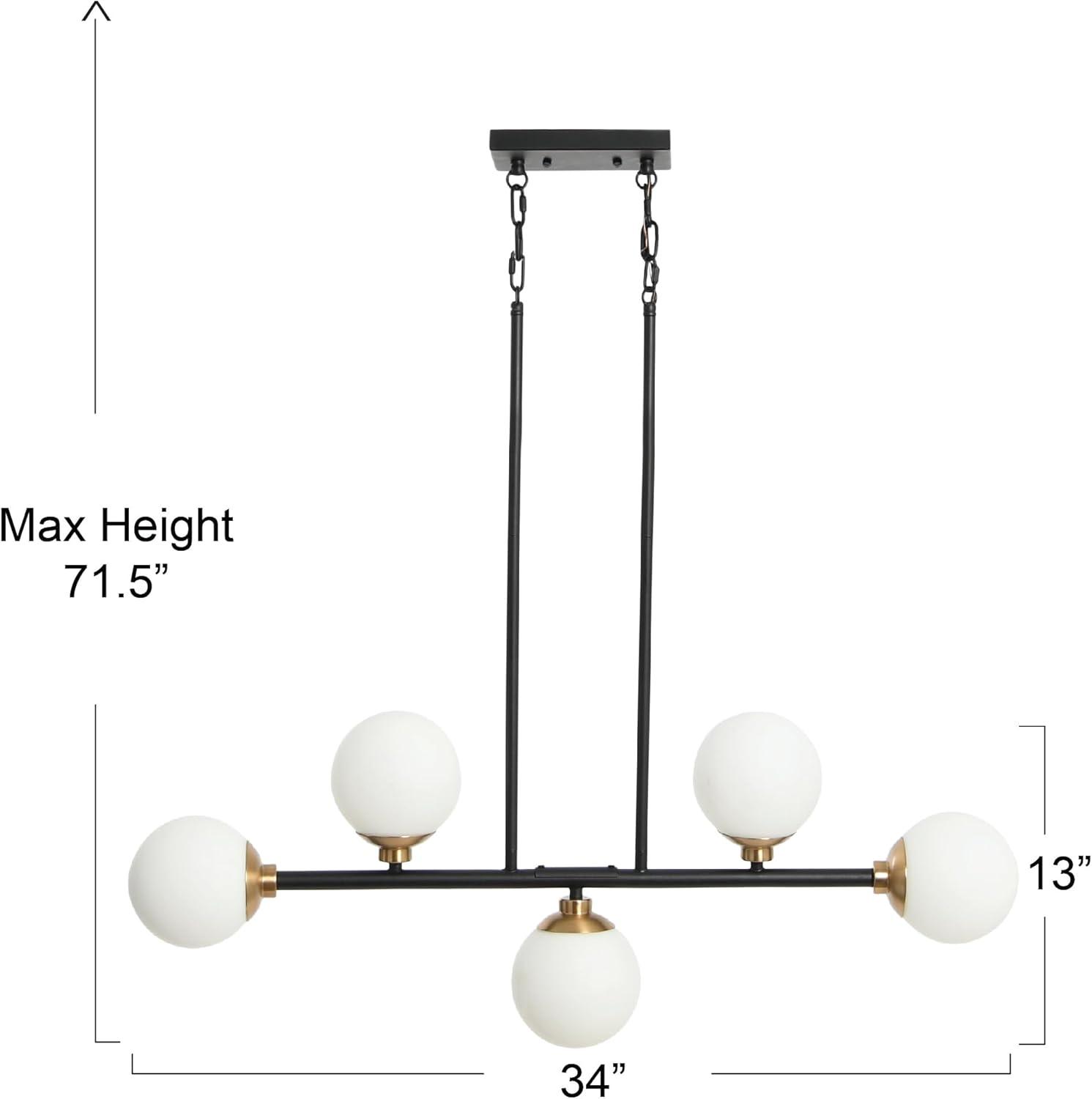 Robert Stevenson Lighting Lorne Metal and Frosted Glass 5-Light Chandelier Matte Black: Mid-Century, ETL Listed, Opal Glass