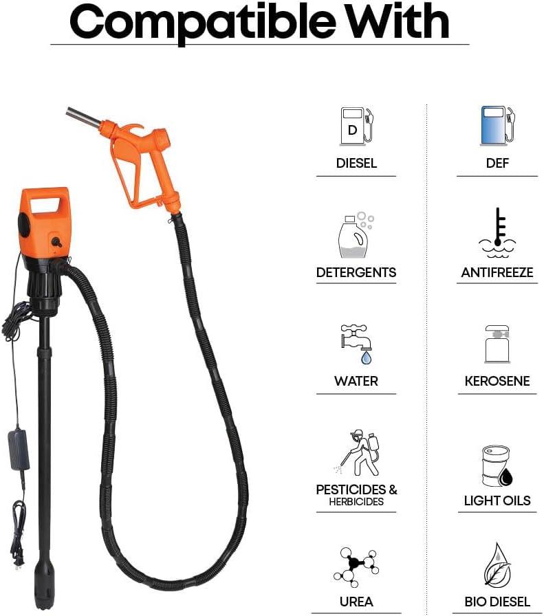 GROZ Electric Drum Pump | 12V DC | Adjustable 33.5-49" Tube for 55 Gal Drums | Multi-Fluid Transfer (45503)