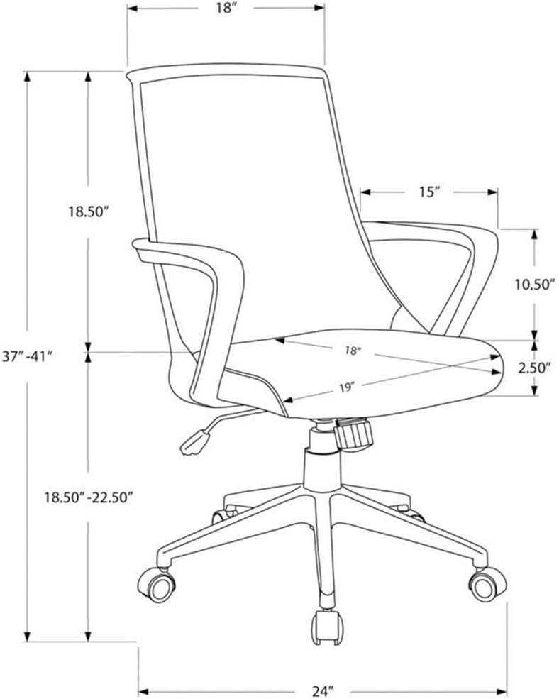Office Chair - Mid-Back / Fixed Armrests / Fabric Back - Adjustable Height - Dark Grey Fabric / Black