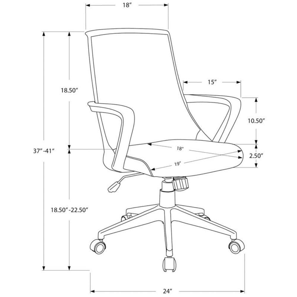 Office Chair - Mid-Back / Fixed Armrests / Fabric Back - Adjustable Height - Dark Grey Fabric / Black