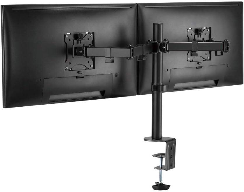 Black Steel Dual Monitor Desk Mount with Easy Clamp