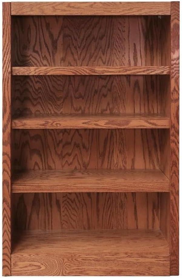 Traditional 48" Tall 4-Shelf Wood Bookcase in Dry Oak