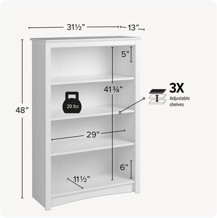 Home Office 4-Shelf Standard Bookcase, 31.5 in. W x 48 in. H x 13 in. D, White