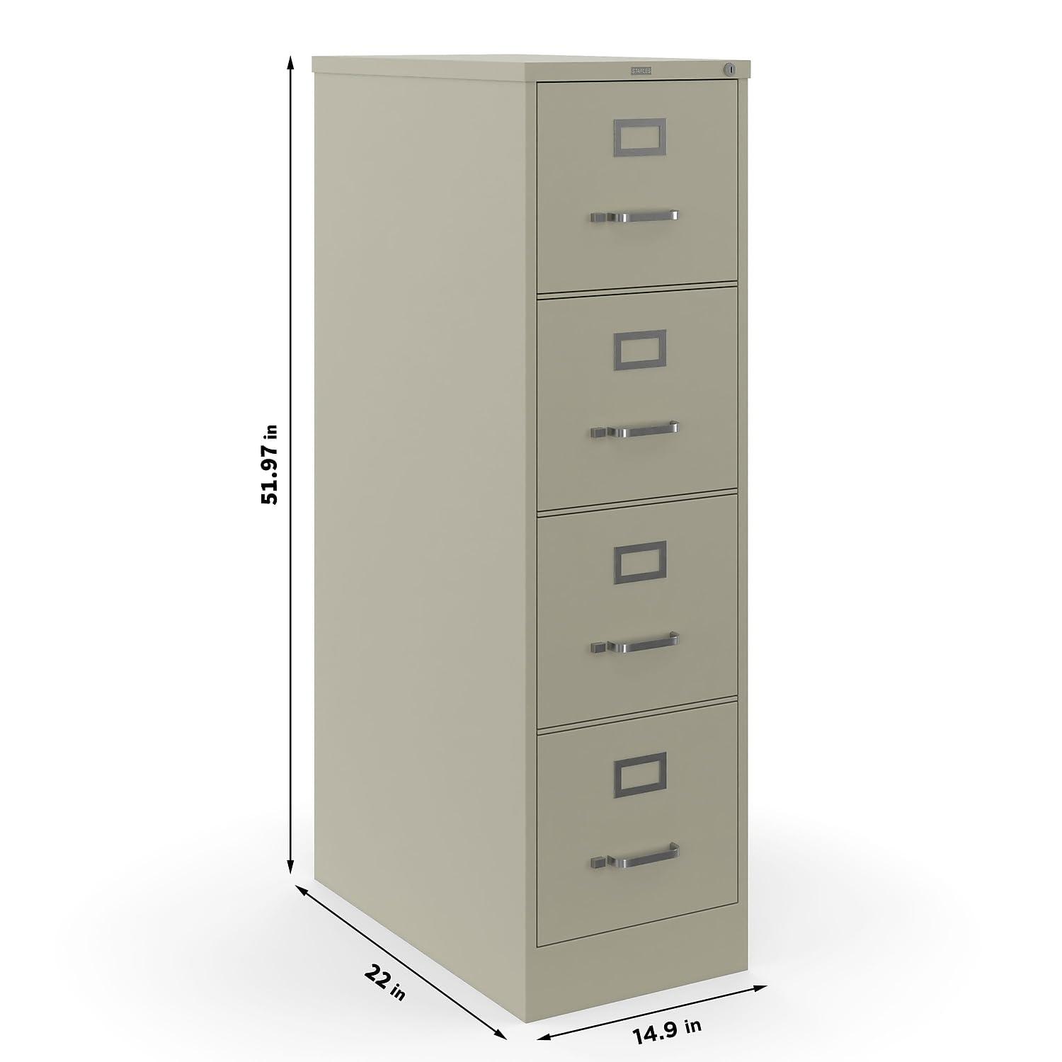STAPLES Commercial 4-Drawer Vertical File Cabinet, Letter Size, Lockable, 51.97" H x 15" W x 22" D, Putty (22336D)