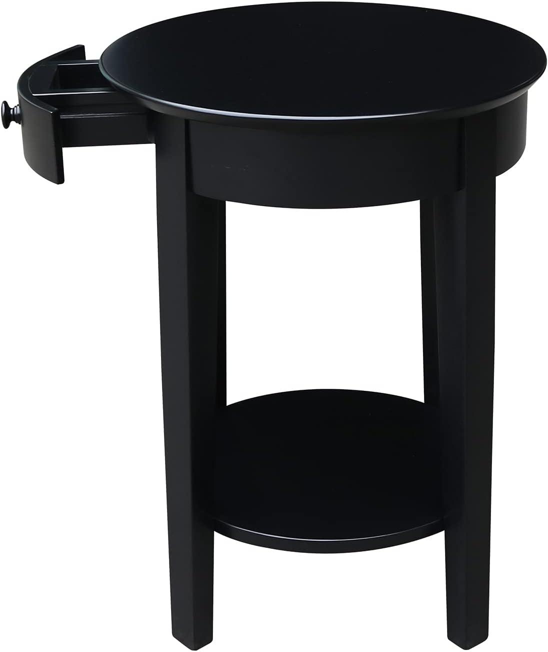 Phillips Accent Table with Drawer Black - International Concepts: Solid Parawood, Mid-Century Modern, Square Shape