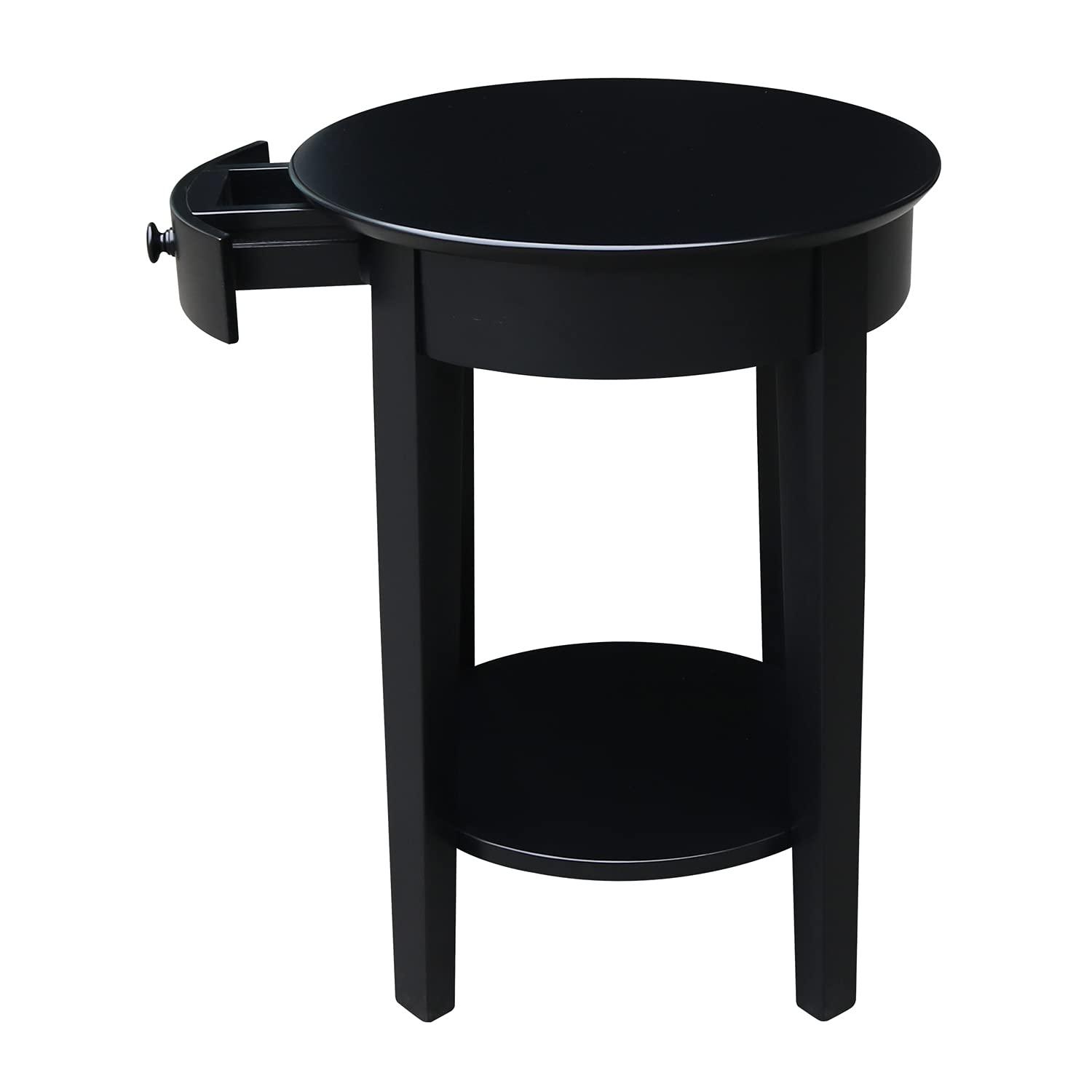 International Concepts Phillips Accent Table with Drawer Black: Solid Parawood, Mid-Century Modern, Square Shape
