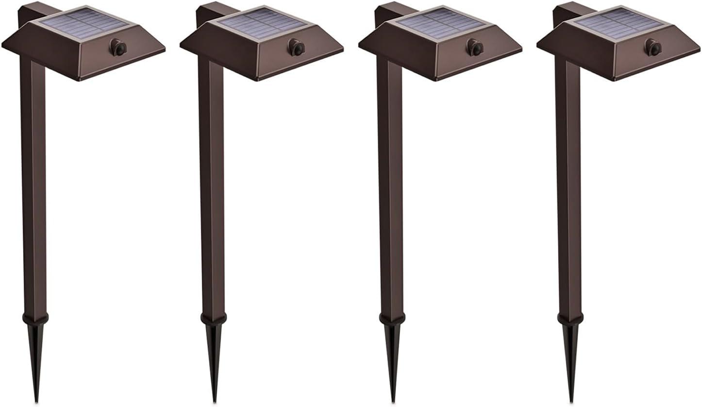 Mesh Linkable Series 4-Pack Solar LED Security Pathway Light w/ LiFePO4 Battery, 300LM, Auto-linking, 110°x16 ft Motion Detection, CCT 3000K/4000K/5000K, 4-Channel Settings, Stainless Steel, Bronze