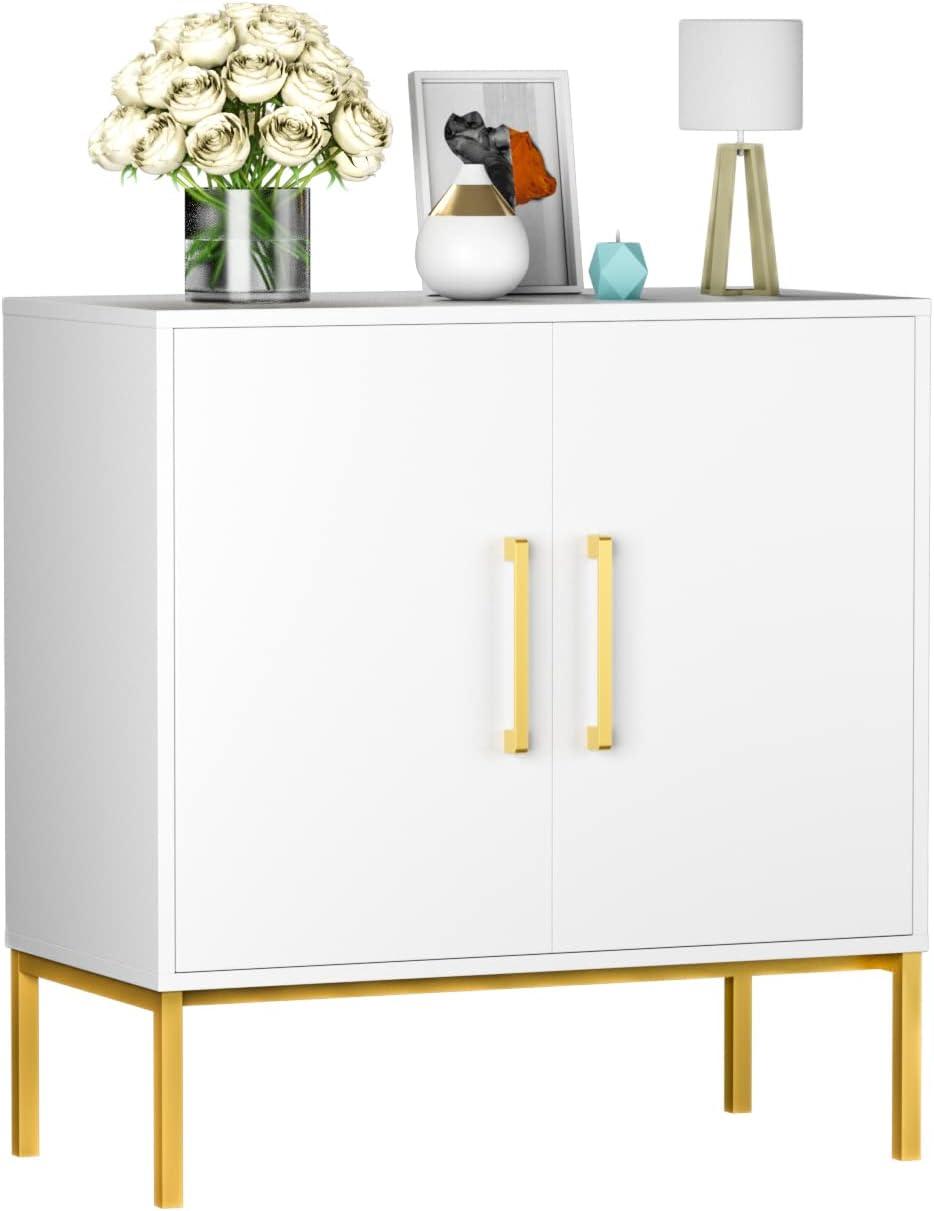 CARPETNAL Siedeboard Buffet Cabinet, White Side Storage Cabinet with Doors and Adjustable Shelves, Accent Cabinet for Kitchen, Living Room, Dining Room, Office, Hallway, Entryway