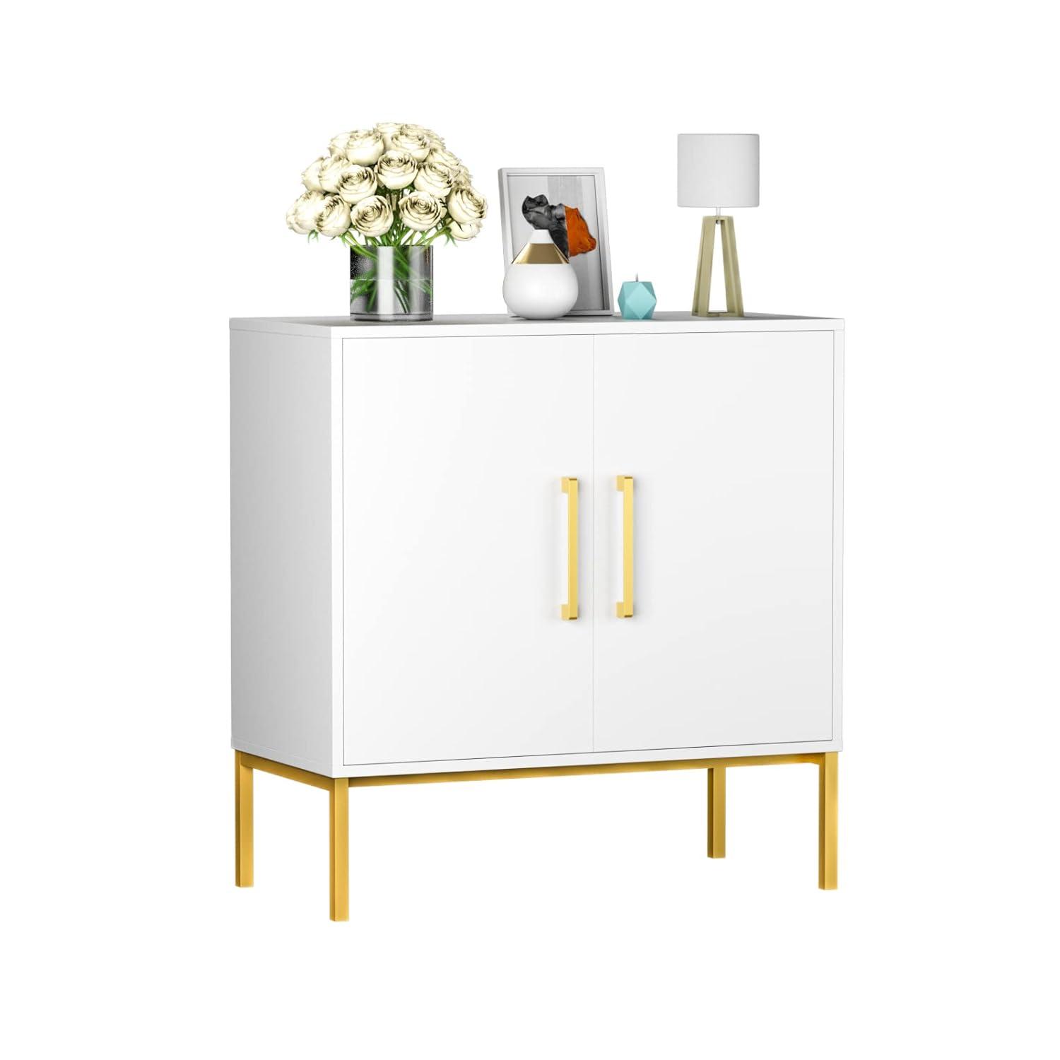 CARPETNAL Siedeboard Buffet Cabinet, White Side Storage Cabinet with Doors and Adjustable Shelves, Accent Cabinet for Kitchen, Living Room, Dining Room, Office, Hallway, Entryway