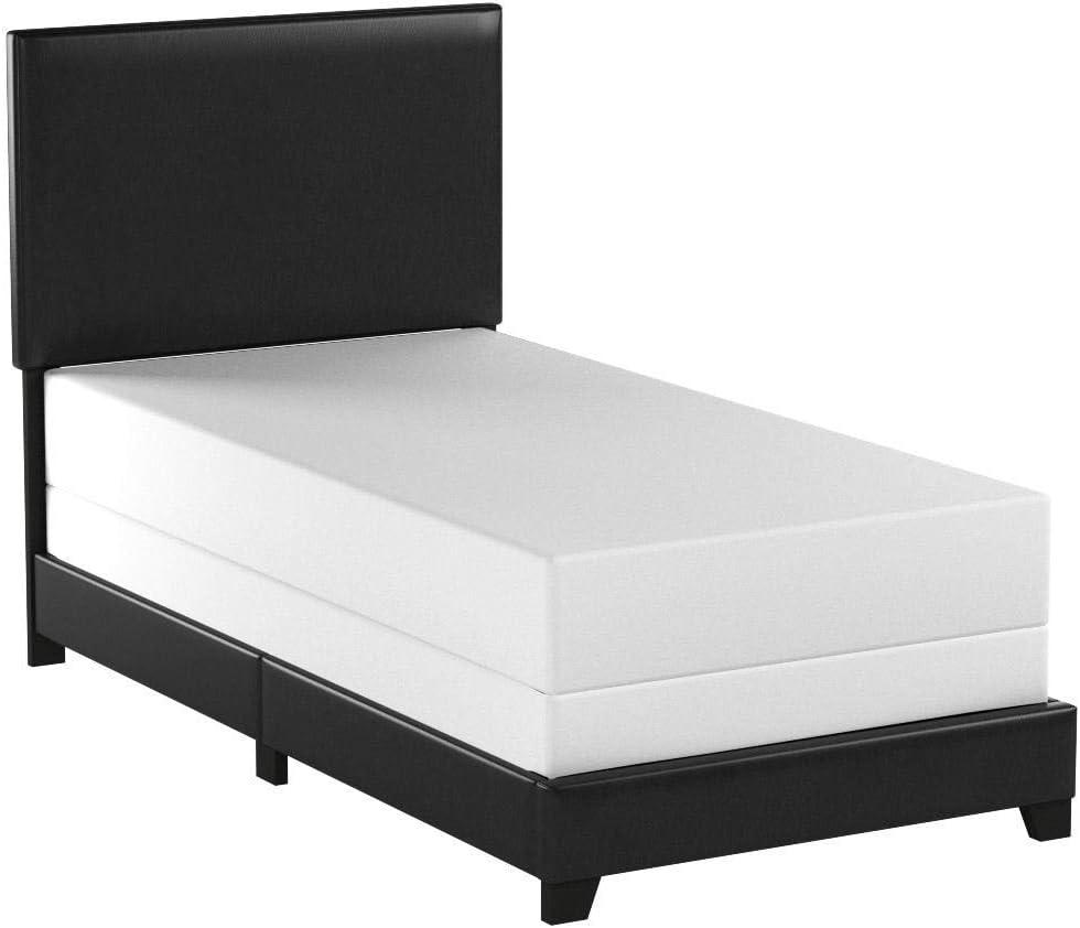 Twin Black Faux Leather Upholstered Bed Frame with Headboard