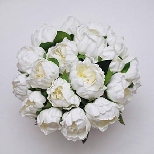 White 14" Real Touch Latex Artificial Peony Flowers with Buds