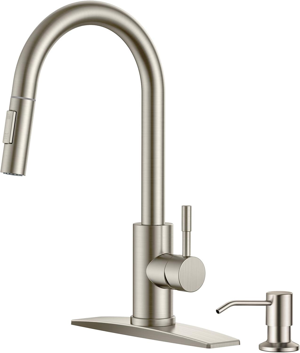 Kitchen Faucets, Brushed Nickel Kitchen Faucet With Pull Down Sprayer