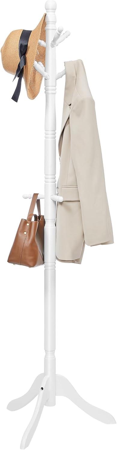 VASAGLE Coat Rack, Solid Wood Coat Stand, Free Standing Hall Coat Tree with 10 Hooks, White