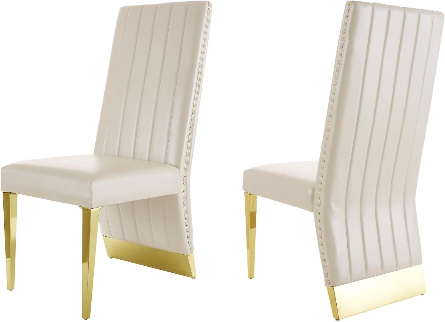 White Faux Leather High Back Side Chair with Gold Metal Legs