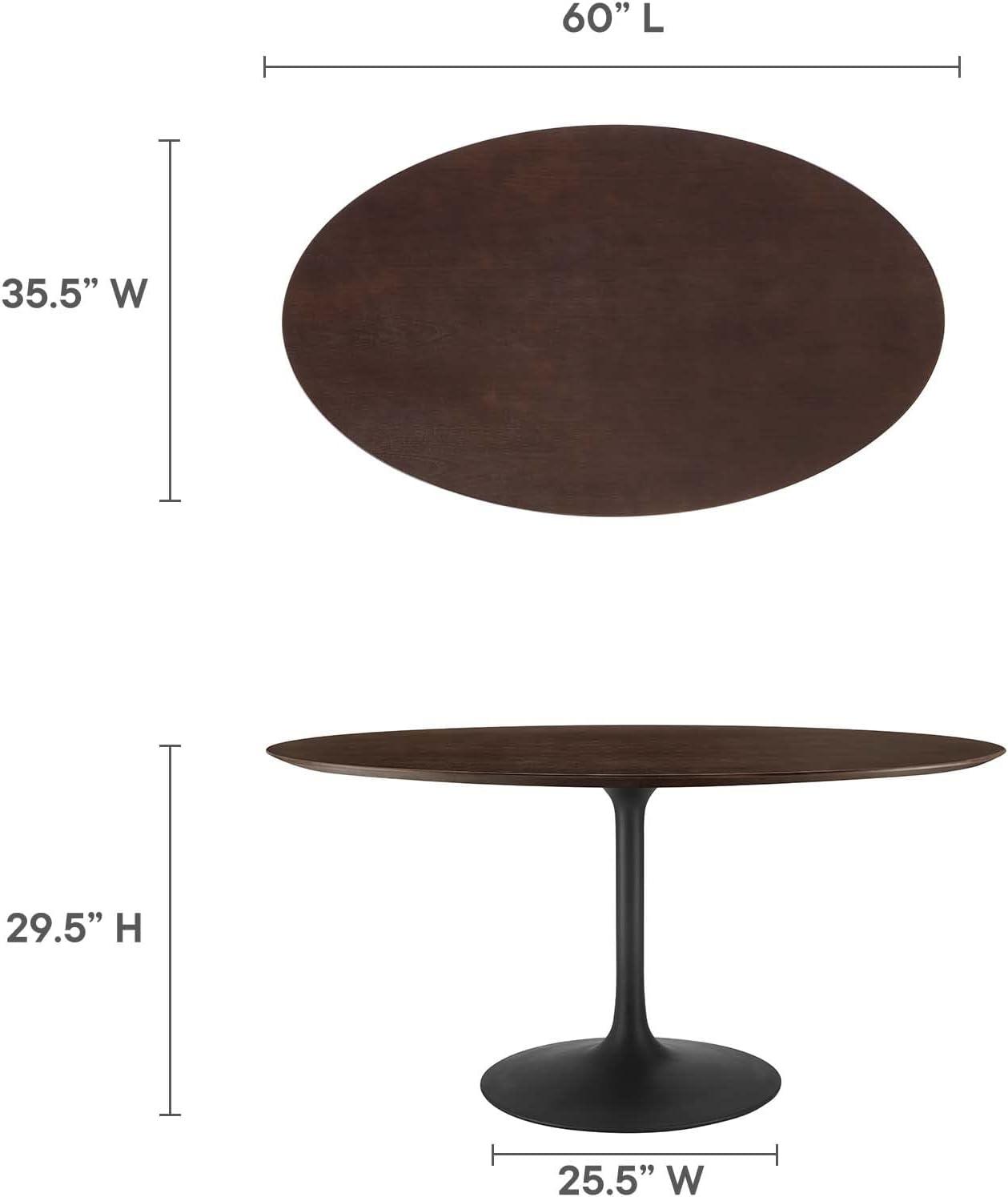 Modway Lippa 60" Oval Modern Wood & Metal Dining Table in Cherry Walnut/Black