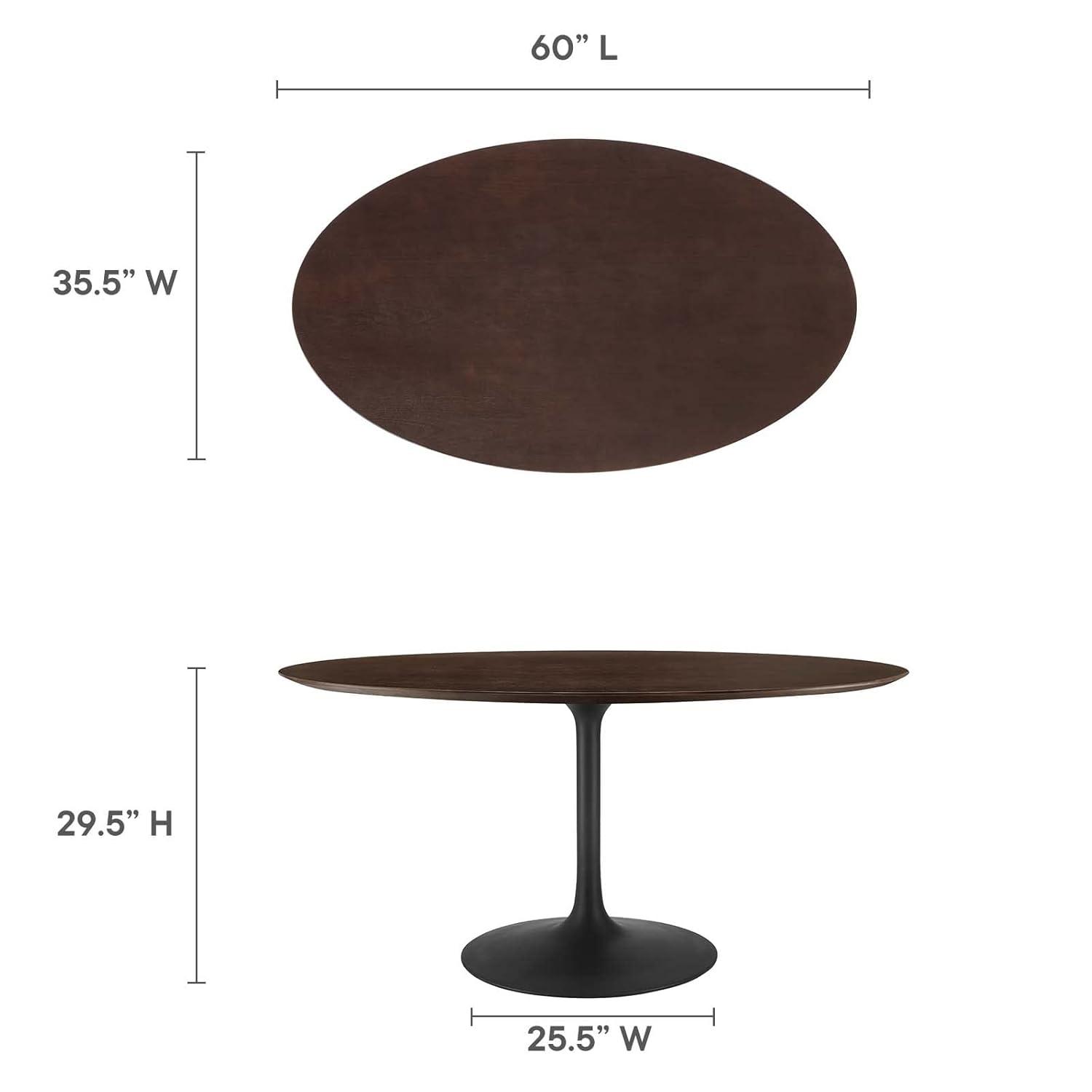 Modway Lippa 60" Oval Modern Wood & Metal Dining Table in Cherry Walnut/Black