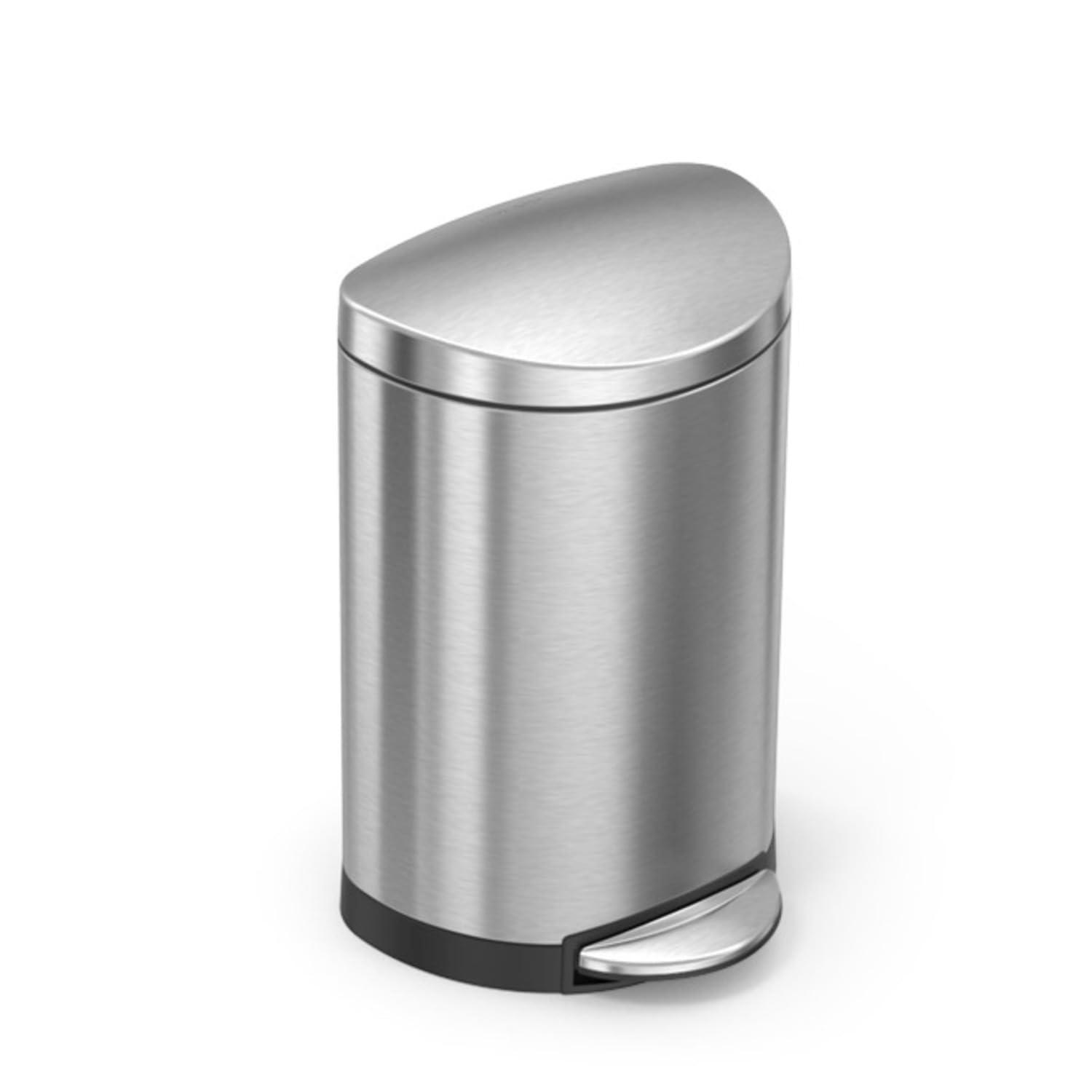 Brushed Stainless Steel Semi-Round Step Trash Can 2.6 Gallon