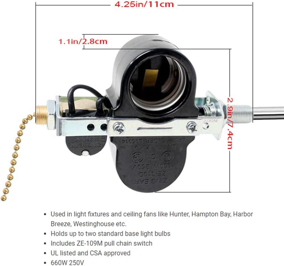 Zing Ear ZE-310D Ceiling Fan Light Replacement Parts, Fan Light Switch Pull Chain Switch for Lamp Holder Socket 660W-Brass