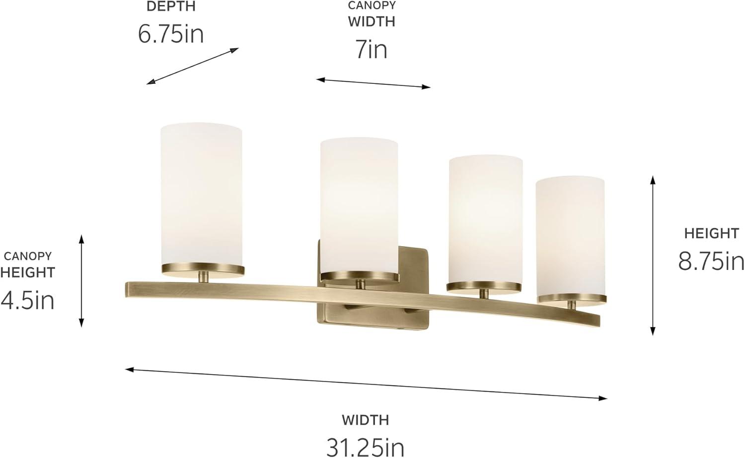 Natural Brass 4-Light Vanity with Satin Etched Opal Glass