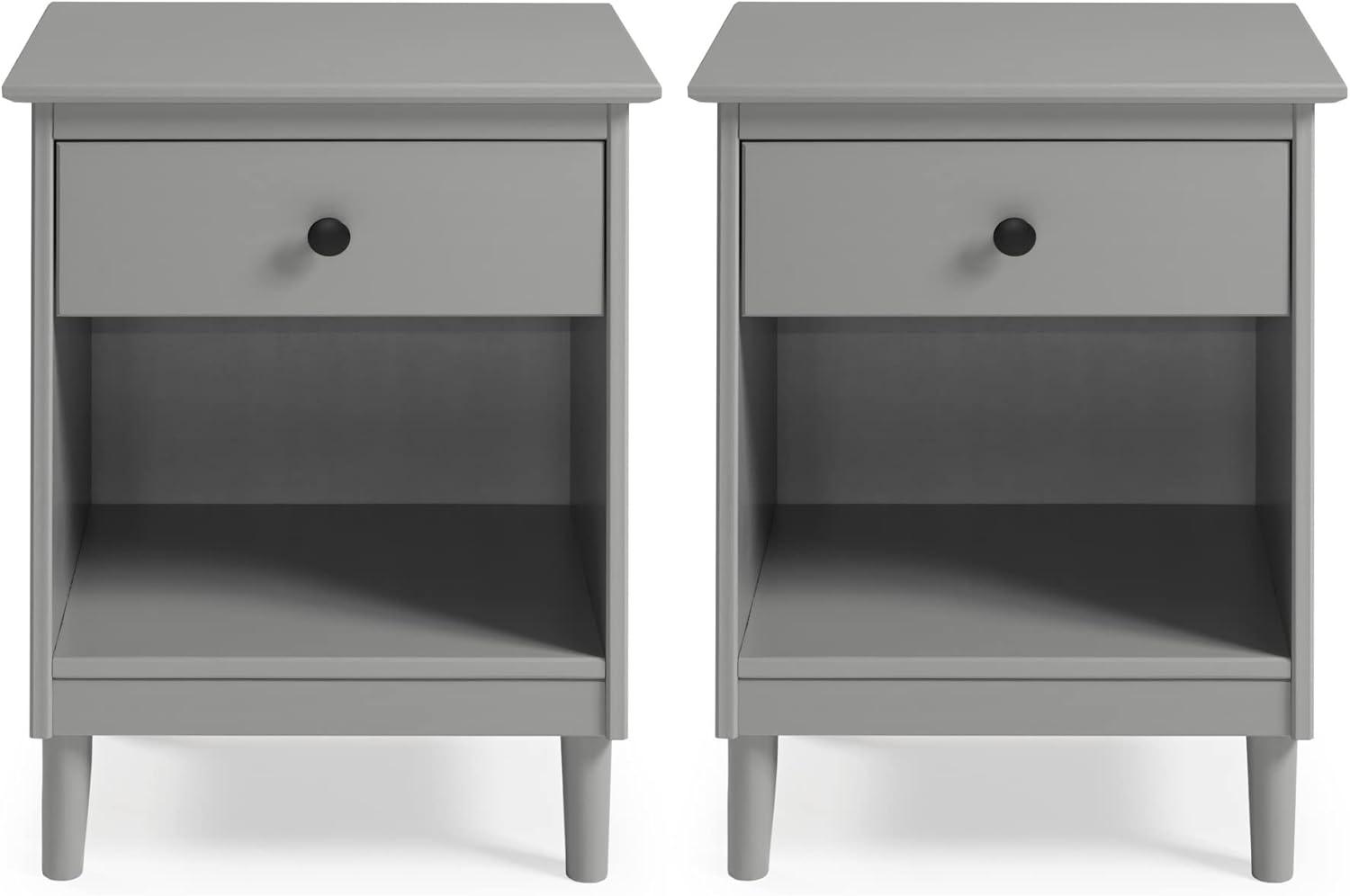 Grey Solid Wood 1-Drawer Nightstands, Set of 2