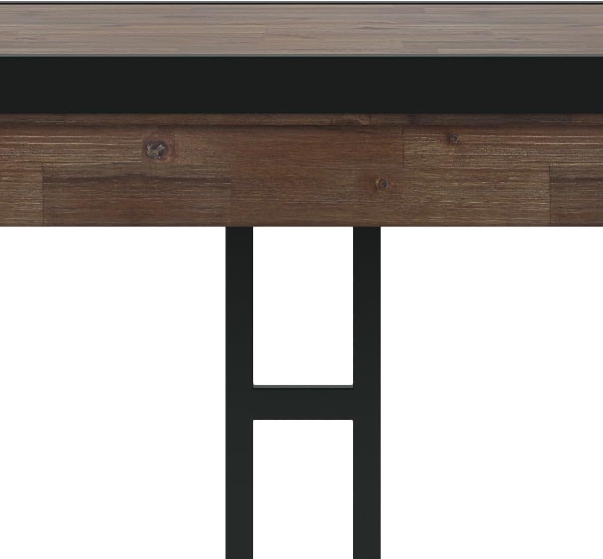 Simpli Home Erina Solid Acacia Wood Desk, Industrial Style with Keyboard Tray and 2 Drawers