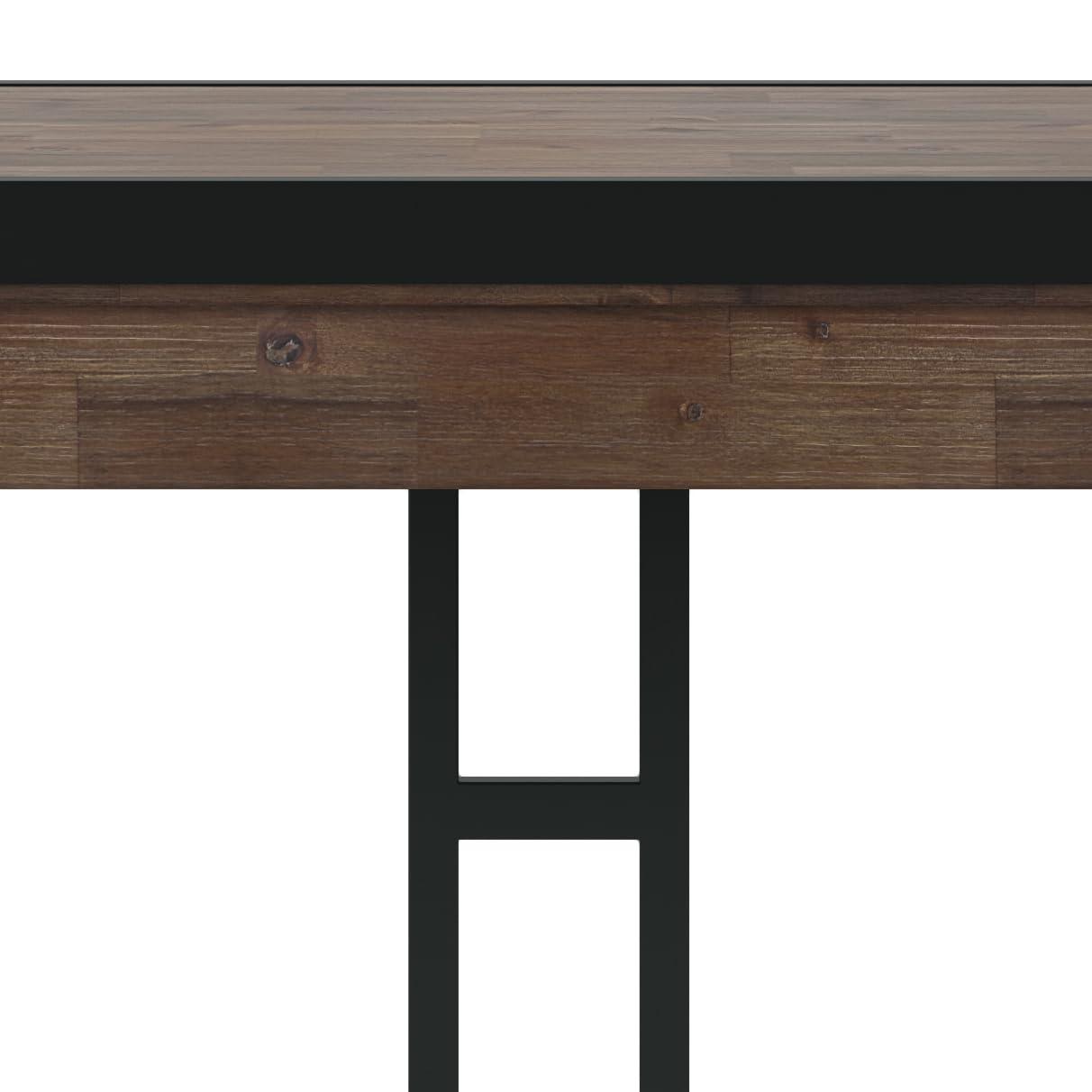 Simpli Home Erina Solid Acacia Wood Desk, Industrial Style with Keyboard Tray and 2 Drawers