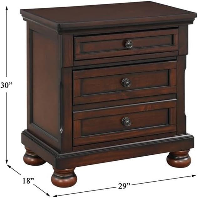 Pemberly Row 3-Drawers Traditional Wood Nightstand in Brown Cherry