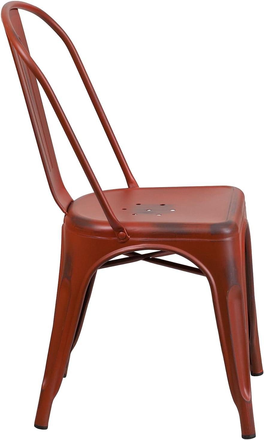 Flash Furniture Commercial Grade Distressed Kelly Red Metal Indoor-Outdoor Stackable Chair