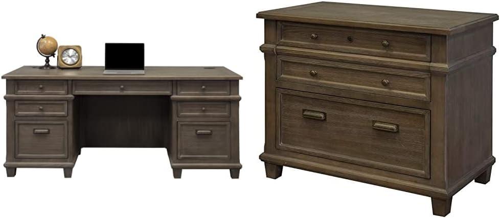 Carson Double Pedestal Desk Brown - Martin Furniture: Solid Wood, Veneers, No Assembly Required