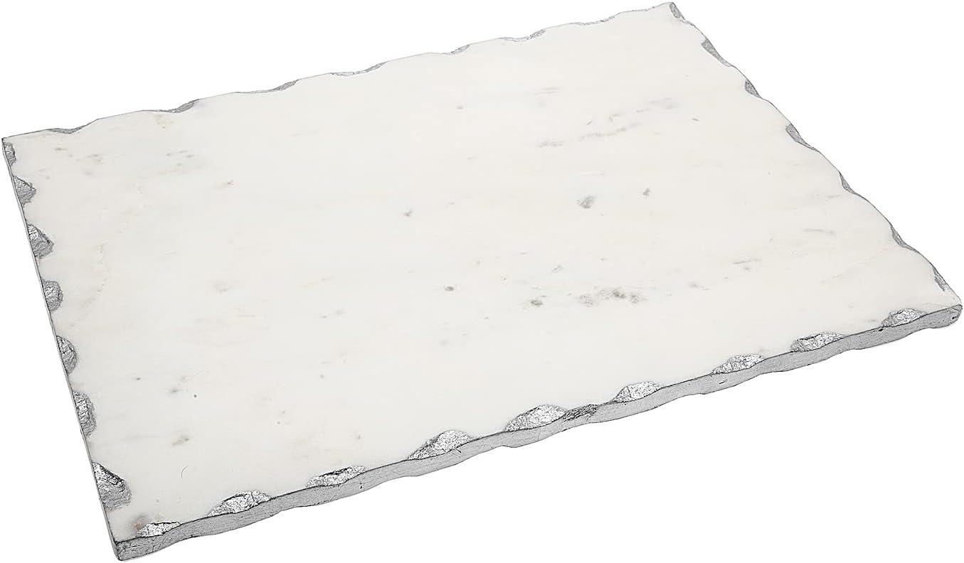 White Marble Rectangular Serving Board with Silver Edge