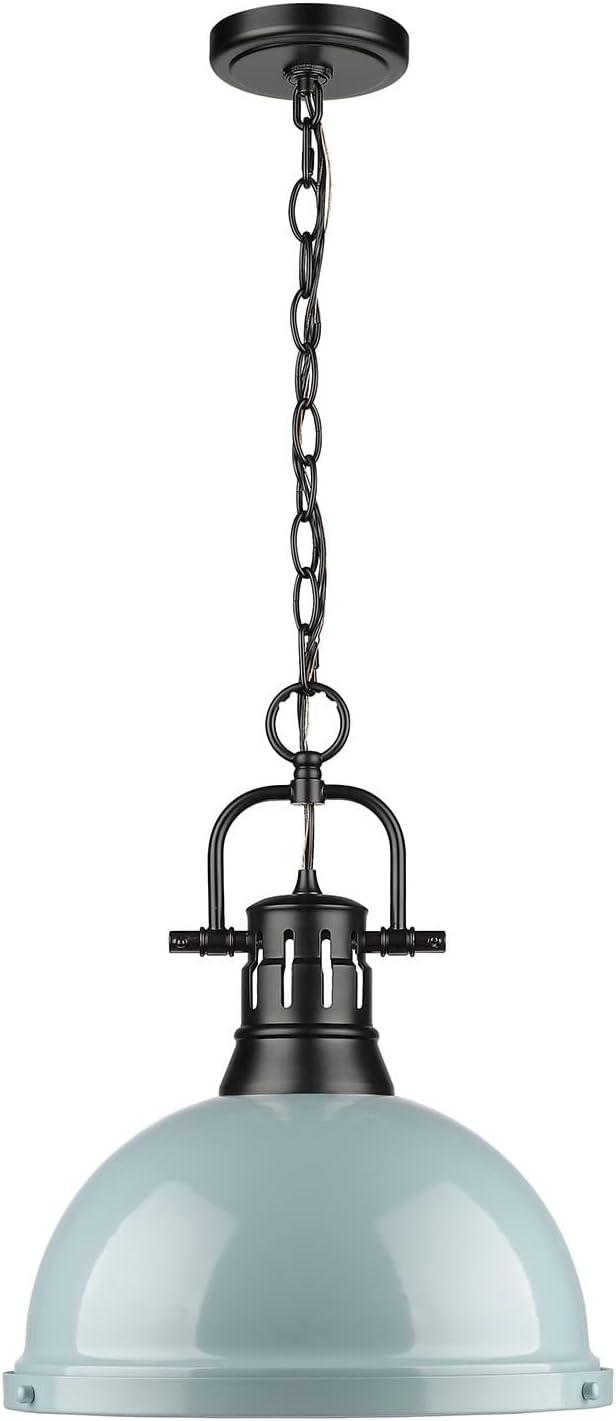 Golden Lighting Duncan 1-Light Large Pendant with Chain in Matte Black with Seafoam