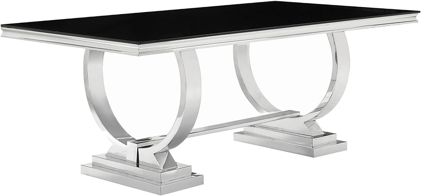 Coaster Rectangular Glass Dining Table with Swooping Double-Hoop in Black