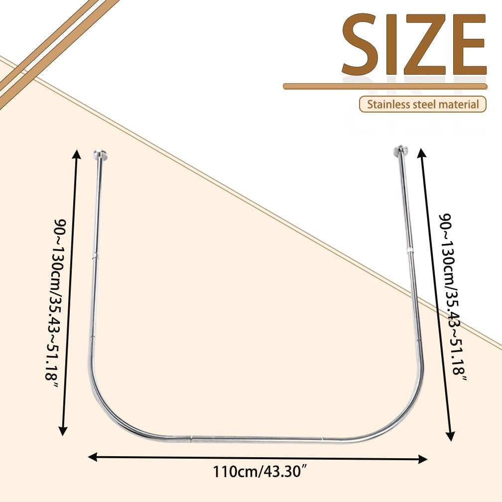 Hershii Adjustable Curved Shower Curtain Rod Wall Mounted U-Shaped Bathroom Corner Curtain Hanger Pole Bath Metal Shower Rail Bar (35.43-51.18) x 43.3 x(35.43-51.18) Inch, Drilling to Install