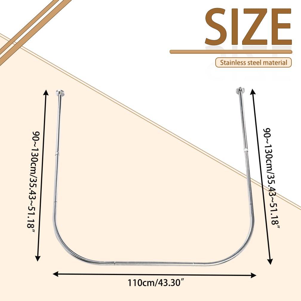 Hershii Adjustable Curved Shower Curtain Rod Wall Mounted U-Shaped Bathroom Corner Curtain Hanger Pole Bath Metal Shower Rail Bar (35.43-51.18) x 43.3 x(35.43-51.18) Inch, Drilling to Install