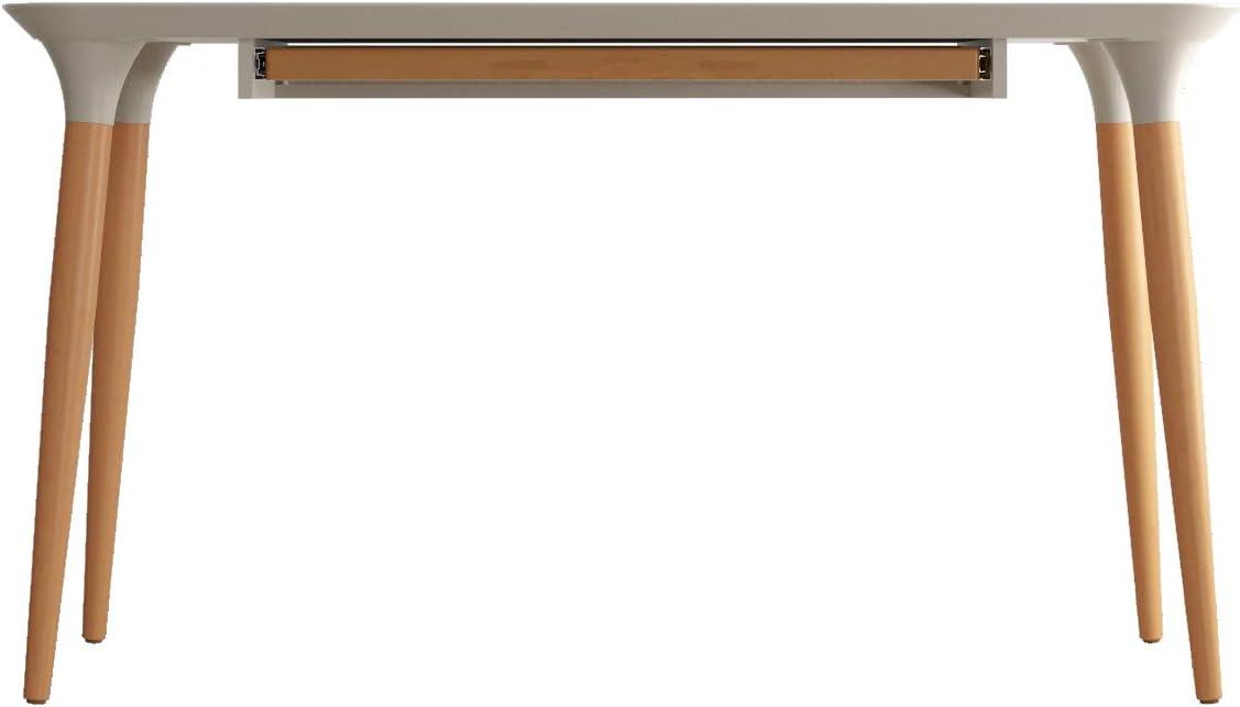 Scandinavian Off-White & Cinnamon Wood Desk with Tech Organizer Drawer