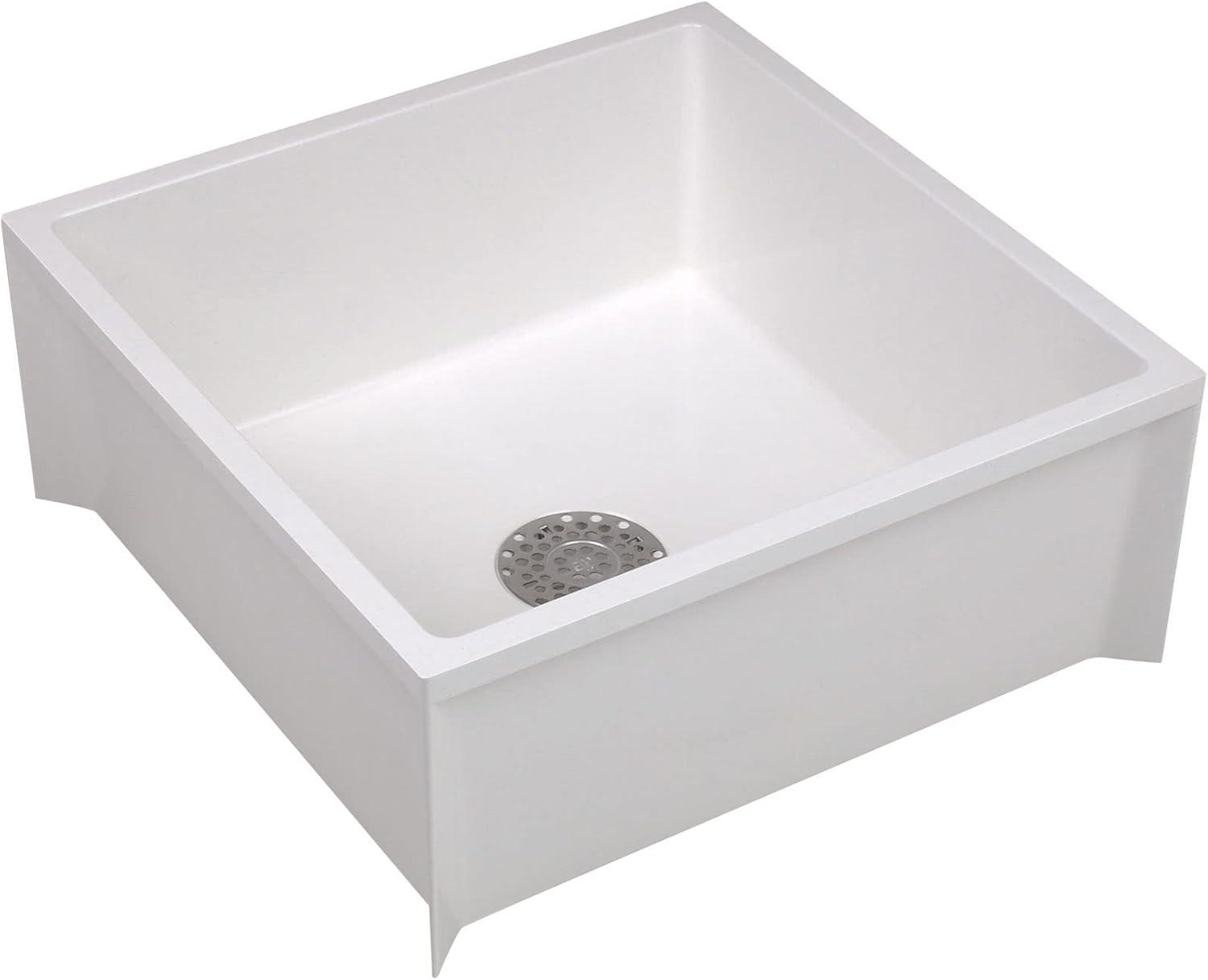 White 24" x 24" Durastone Mop Sink with Stainless Steel Strainer