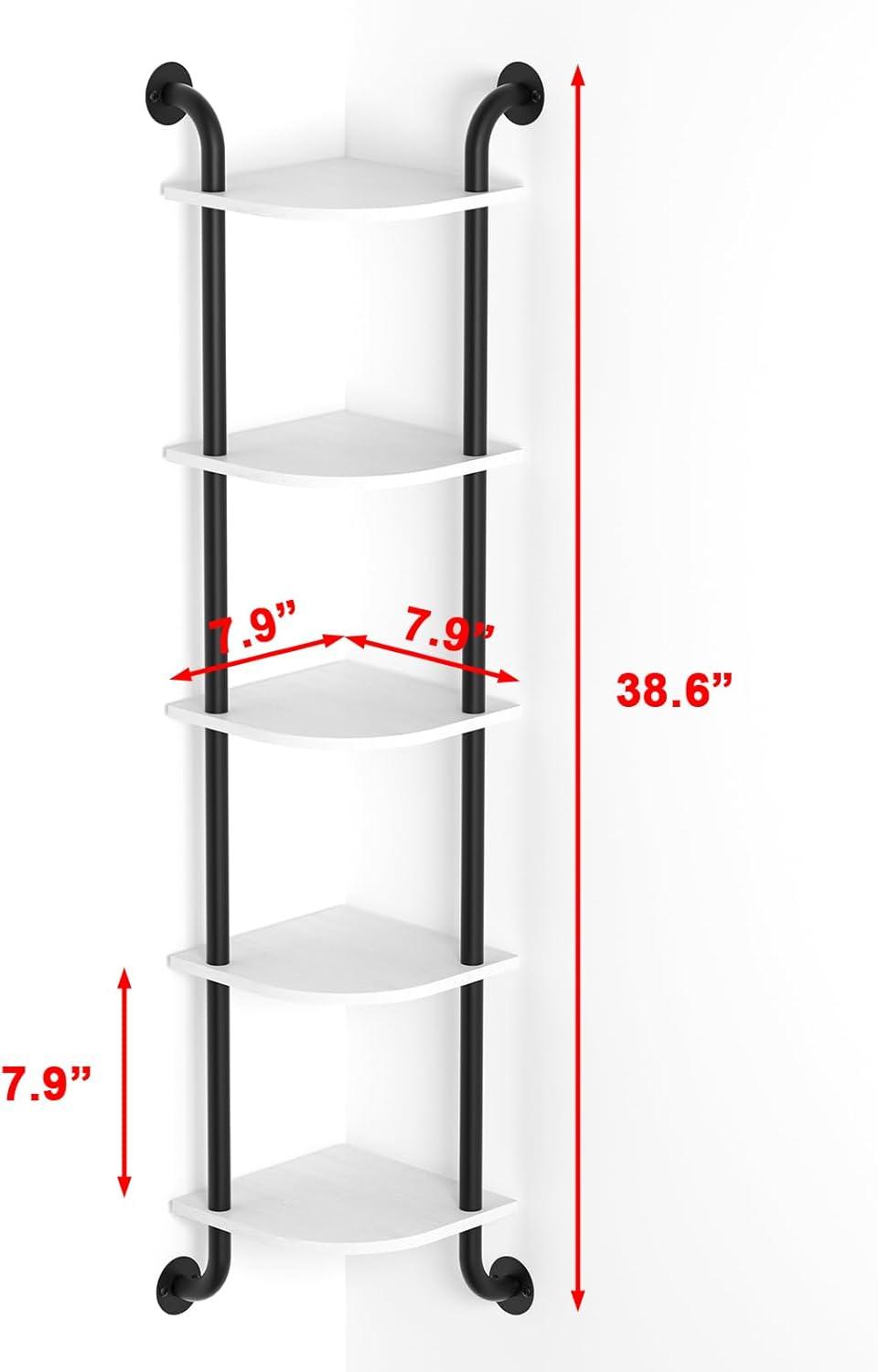 Corner Shelf 5-Tier Wall Shelves, Floating Corner Shelves, Wall Mounted Shelves for Bedroom Decor, Bathroom and Living Room Decor (White)