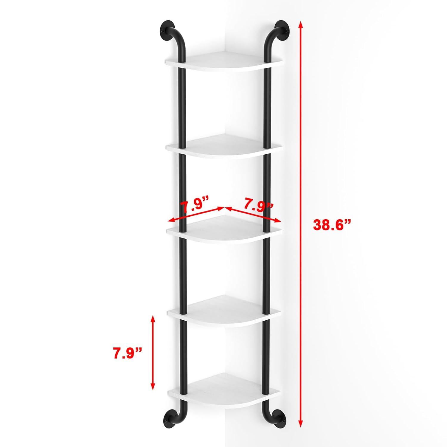 Corner Shelf 5-Tier Wall Shelves, Floating Corner Shelves, Wall Mounted Shelves for Bedroom Decor, Bathroom and Living Room Decor (White)