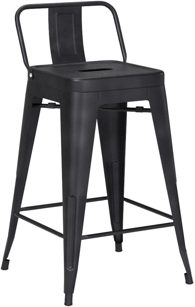 Andeworld 24" Bar Stools Set of 4,Counter Height Bar Stools with Larger Seat,Bar Stools with Back,Black Metal Bar Stools with Removable Back,Farmhouse Bar Stools,High Back Kitchen Bar Stools Chair