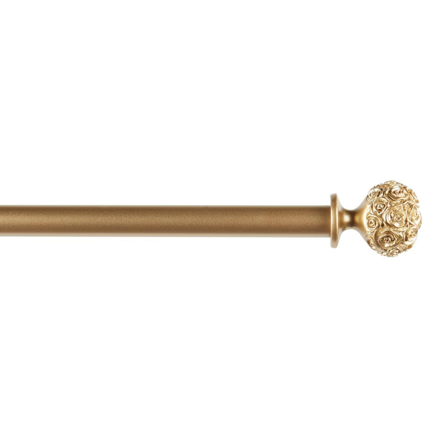 EXCLUSIVE HOME Peony 1" Curtain Rod and Coordinating Finial Set, Gold, Adjustable 66"-120