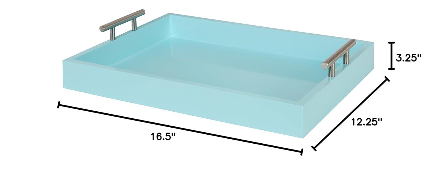 Kate and Laurel Lipton Tray, 16.5x12.25, Light Teal and Silver