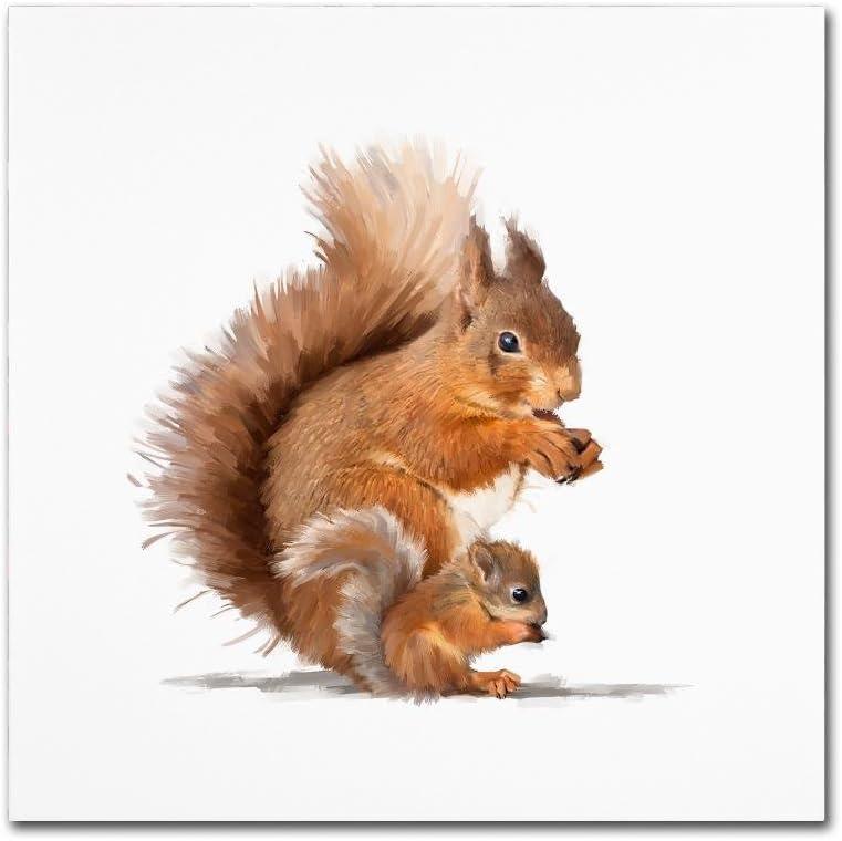 14'' Square White and Brown Squirrel Canvas Art