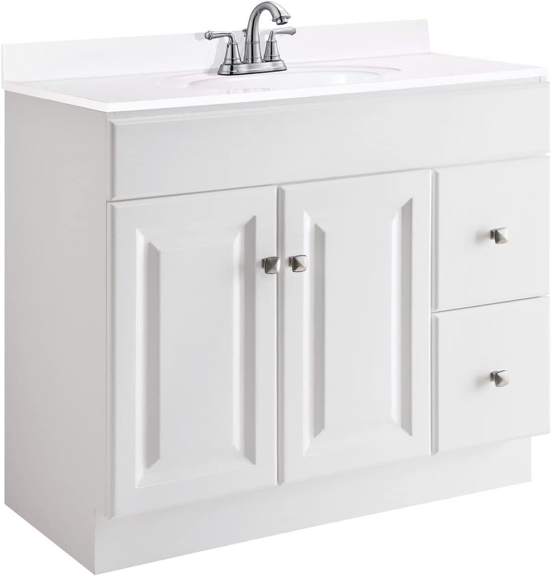 White MDF 36-Inch Freestanding Bathroom Vanity with Satin Nickel Knobs