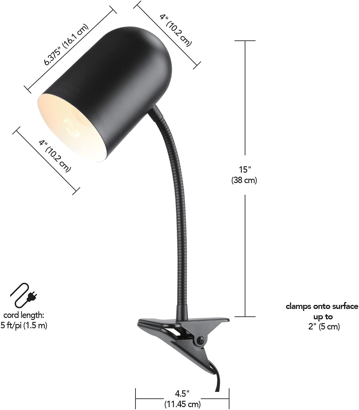 Globe Electric Carter 15" Matte Black Clip-Arm Desk Lamp with Adjustable Gooseneck Arm, 52301