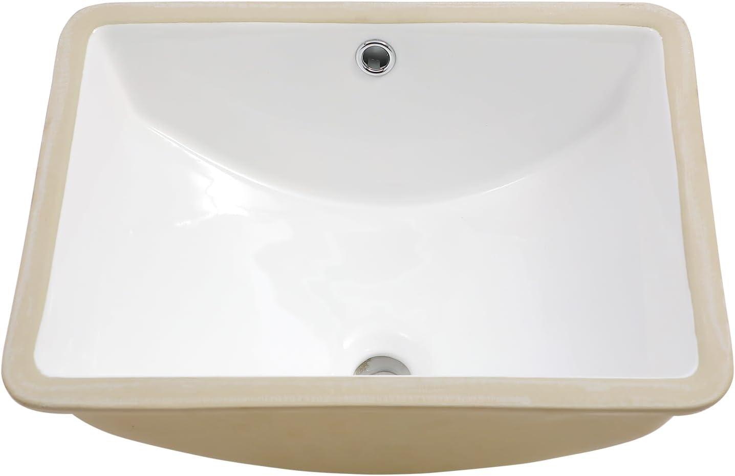 18'' White Ceramic Rectangular Undermount Bathroom Sink