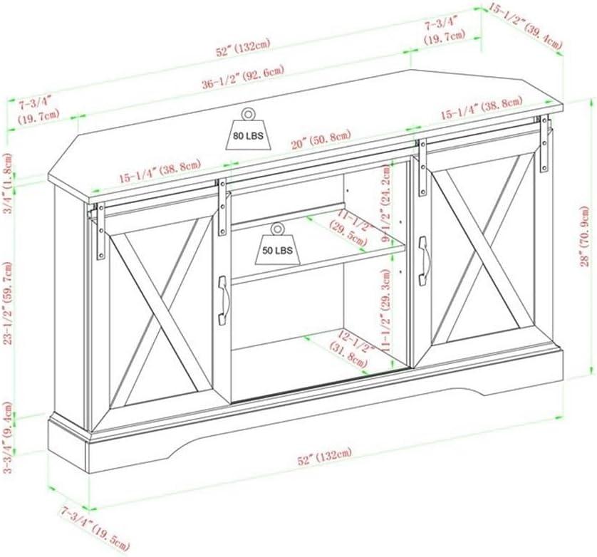 Traditional Brown and White Oak Corner TV Stand with Sliding Barn Doors