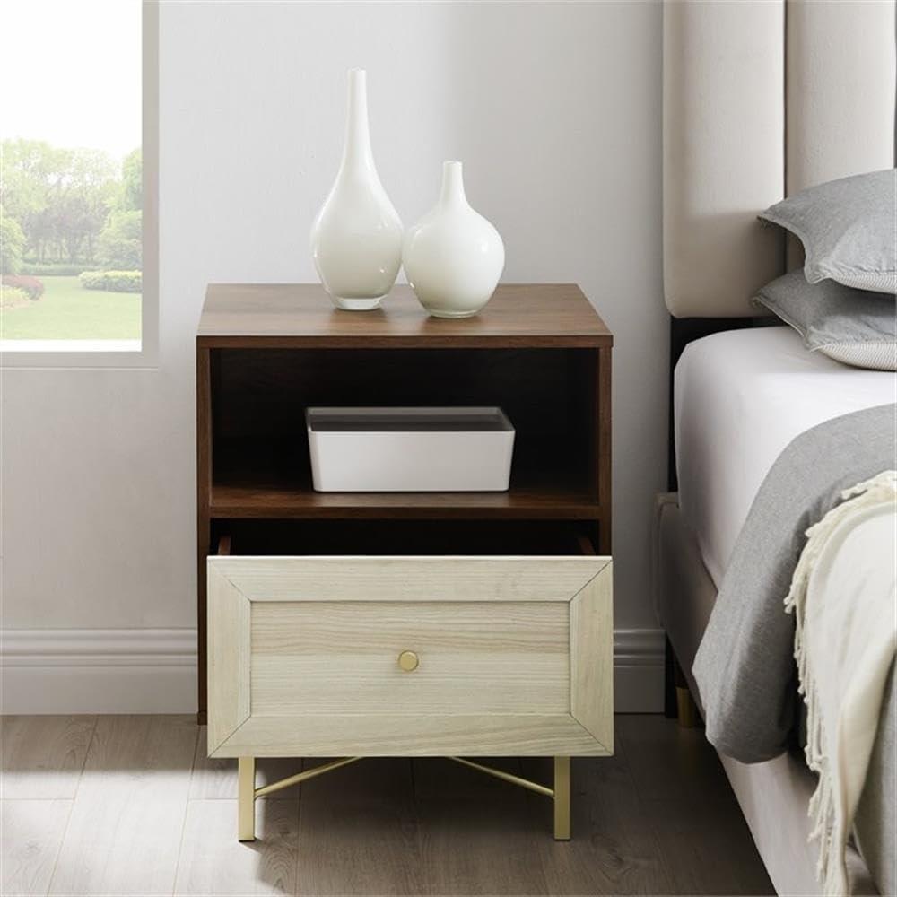 Gwen 20" 1-Drawer Modern Bedroom Nightstand in Dark Walnut/White Poplar